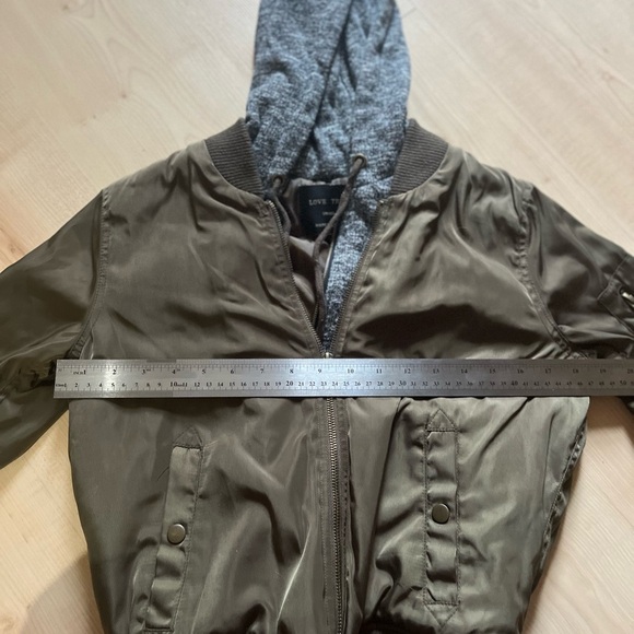 Love Tree Olive Bomber Jacket with Knit Hood- Size Small - Picture 8 of 10